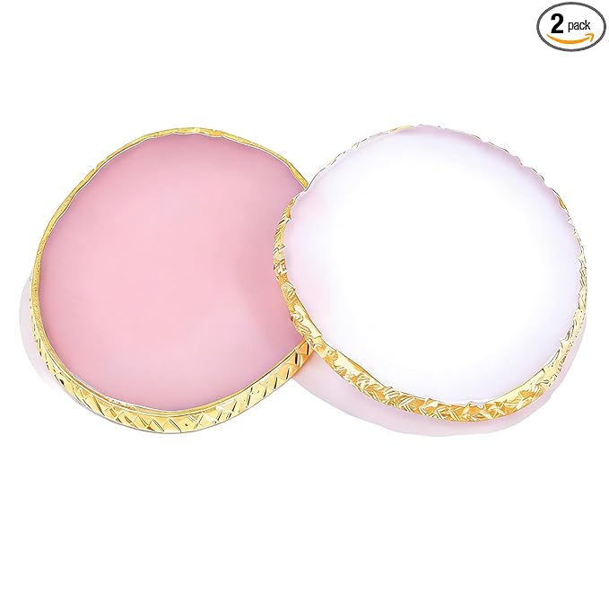 2 Pcs Resin Nail Art Palettes,Nail Polish Palette,Golden Edge Gel Nail Mixing Palette Nail Tray,Makeup Display Board,Nail Design Tools(White and Pink)
