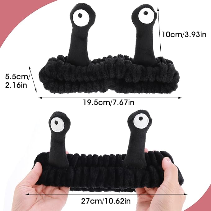 Face Wash Headband, Palm and Snail Spa Hair Bands Makeup Headbands Women Cartoon Cute Coral Fleece Elastic Headband Creative Hair Accessories for Washing Face Shower Sports (Black)