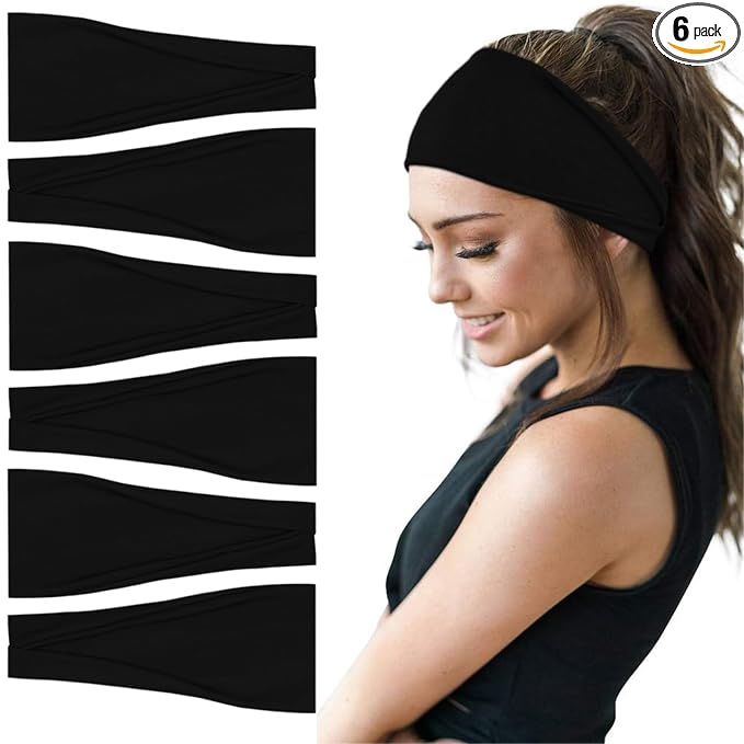 YONUF Fashion Headbands For Women Wide Headband Yoga Workout Head Bands Hair Accessories Black Band 6 Pack