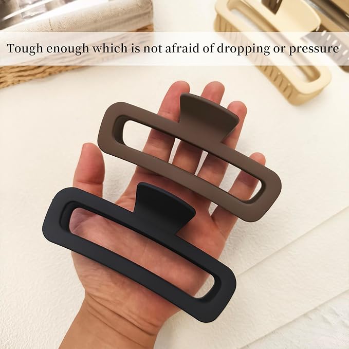 5 Inch Large Hair Claw Clips, No Slip Matte Square XL Hair Clips for Thick Long Curly Hair, Women's Big Rectangle Strong Clips, 4 Pack