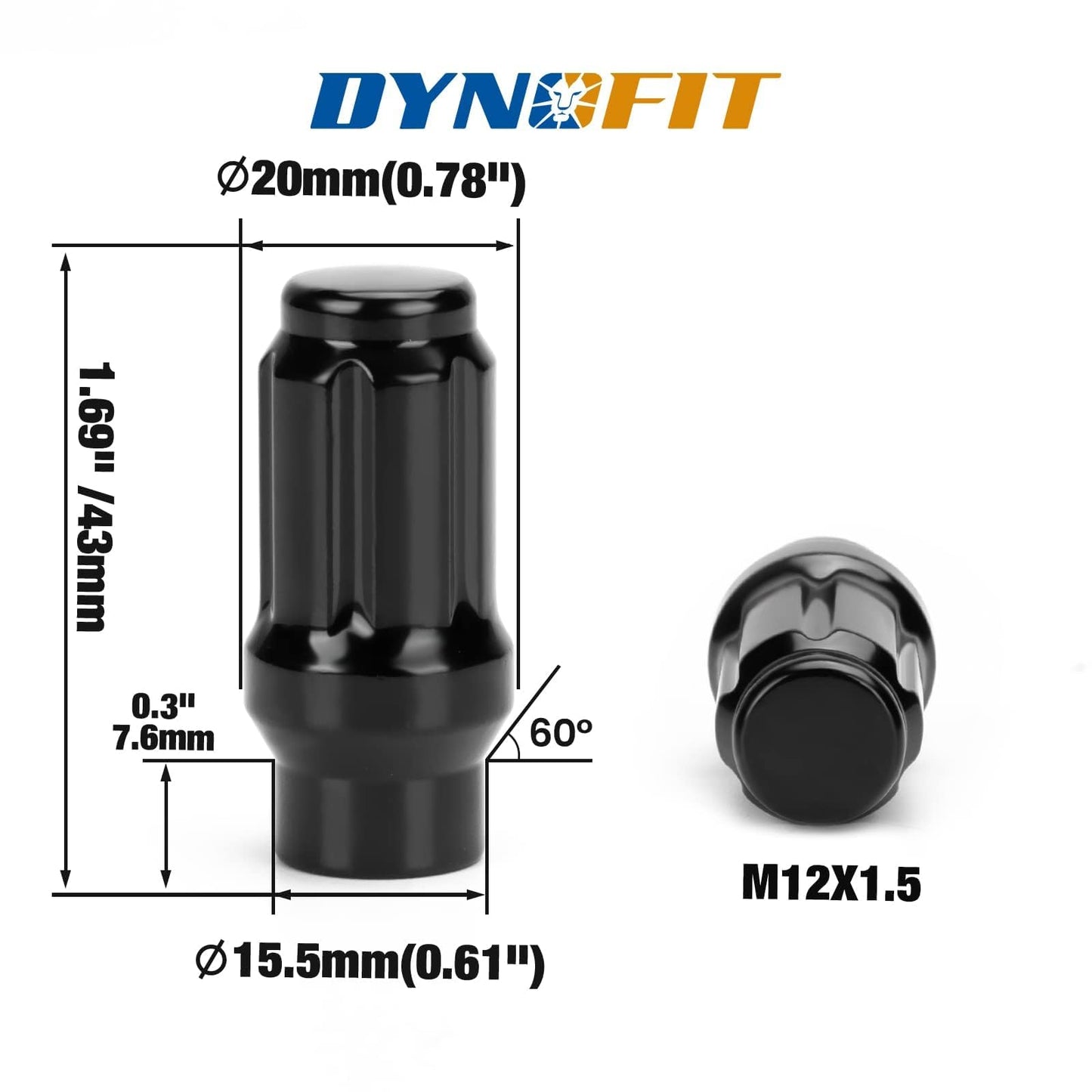 Dynofit 12mmx1.5 ET(Extended) 6 Spline Lug Nuts Compatible with Toyota Tacoma 4Runner, for 6 Lugs Aftermarket Wheels, 24pc M12x1.5 Closed End with 7.6mm Shank, Special Lug Nuts for Wheel Spacers