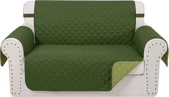 Reversible Loveseat Sofa Covers Couch Cover Furniture Protector(Loveseat Small,Huntergreen/Sage)