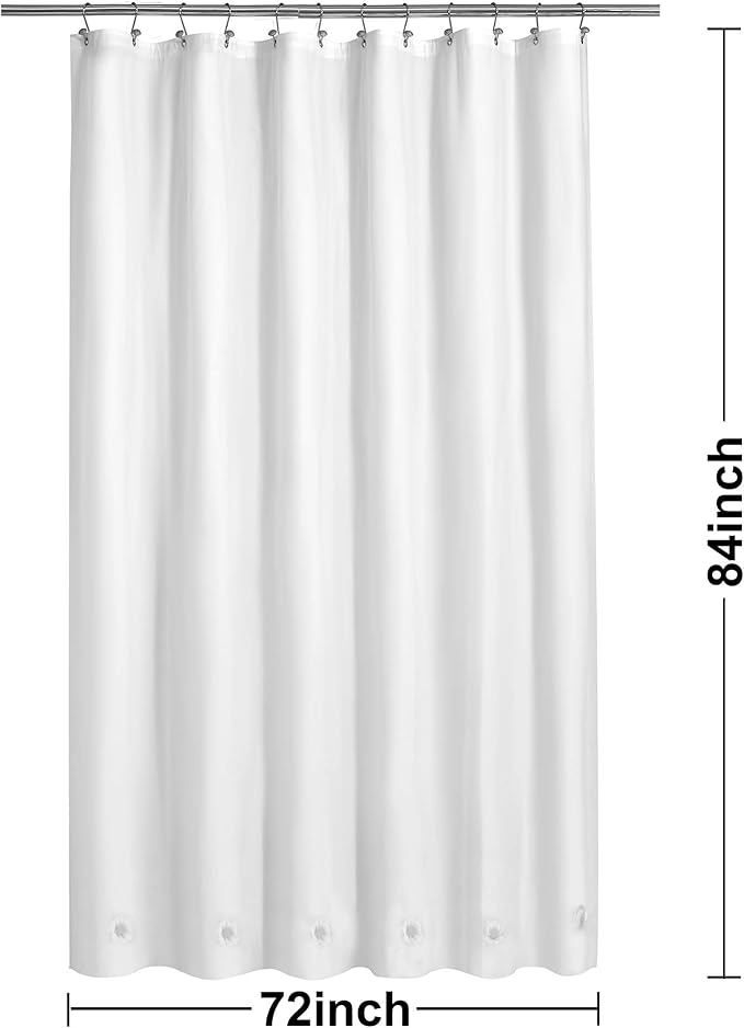 Barossa Design Extra Long Shower Curtain Liner with 6 Magnets - 72" x 84" XL White Waterproof PEVA Shower Liner for Bathroom, PVC Free, Metal Grommets - White, 72x84