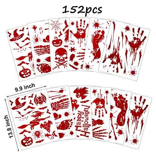 Outus 152 Pcs Halloween Stickers Footprints Window Floor Decal Splats Wall Stickers for Halloween Winter Holiday Party Decorations, 12 Sheets