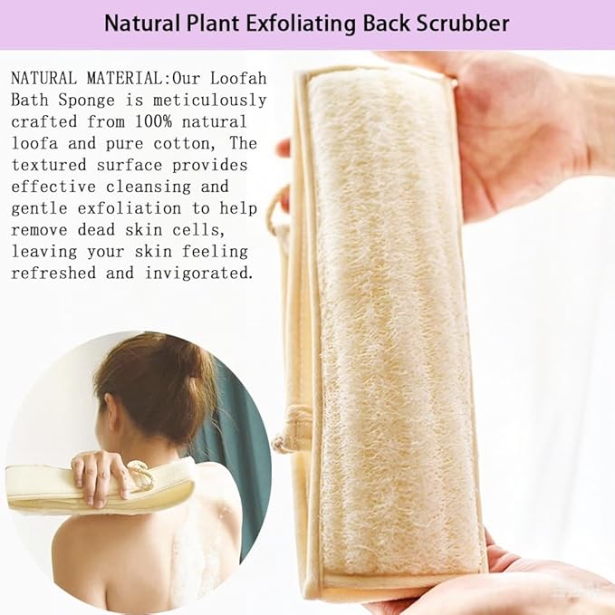 Natural Loofah Back Scrubber for Shower,Back exfoliator for Shower, luffa Exfoliating Bath Strap, loofah Back Scrubber for Women and Men