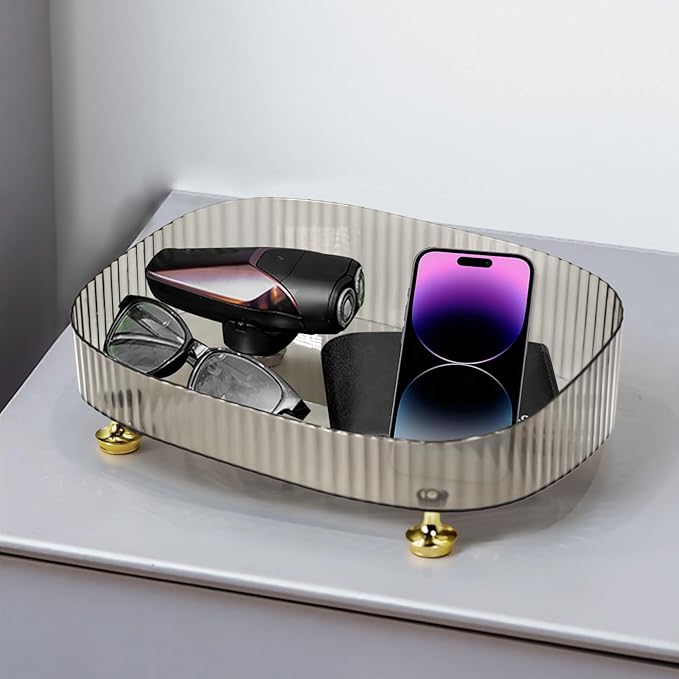 Perfume Organizer, Bathroom Vanity Tray, Makeup Trays for Dresser Top, Countertop Decorative Plastic Decor Tray, Perfume Organizer for Women, organizador de perfumes (Gray)