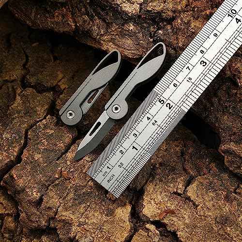 Titanium Alloy Small Keychain Knife, Mini Folding Pocket Knife, EDC Box Cutter, Small Gift for Women Men (Titanium Alloy Handle/440C Steel Blade)