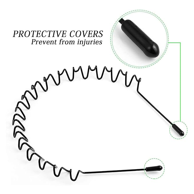 Metal Hair Bands for Men Womens Headbands Fashion Black Wavy Hair Band Spring Outdoor Sports Headbands Unisex Head Bands Accessories Simple Elastic Headwear