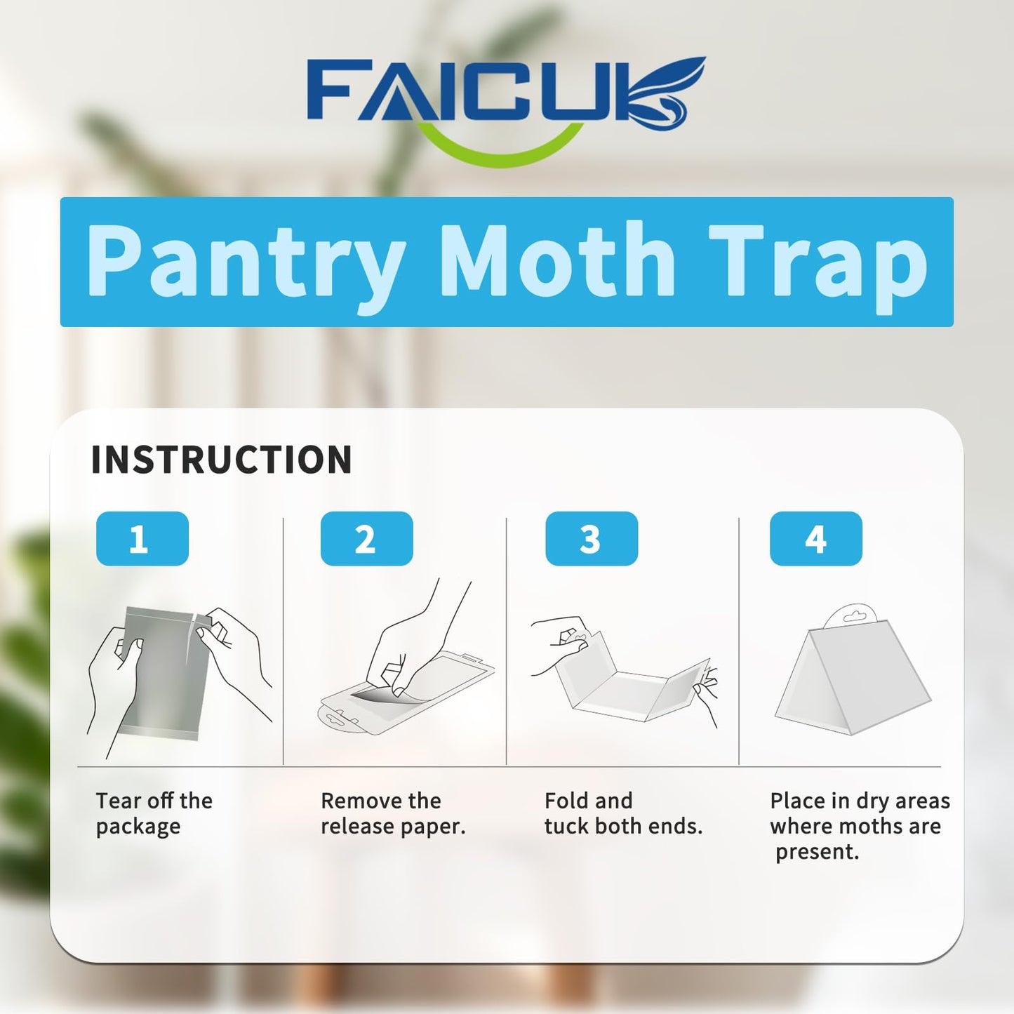 Faicuk Pantry Moth Traps with Pheromone Attractant for Home, Kitchen, and Storeroom Odorless, Insecticide-Free and Non-Toxic (8 Pack)
