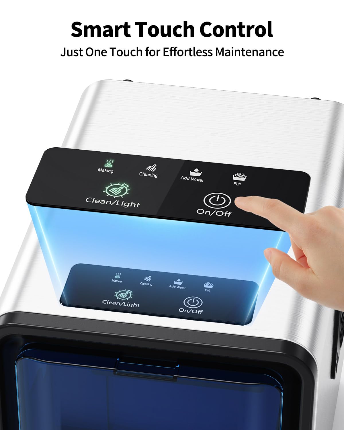 SenCre Nugget Ice Maker Countertop with Auto Water Refill, 42lbs/Day Stainless Steel Ice Machine with Pull-Out Drawer ＆ One-Click Self-Cleaning, Portable Ice Makers for Home/Kitchen/Office