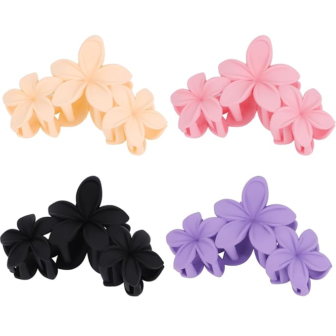 Hawaiian Flower Hair Clips Large Matte Hair Claw for Women Non-Slip Strong Hold Clips for Thick Hair, Hair Accessories for Women and Girls,Black,Purple,Pink, Light yellow