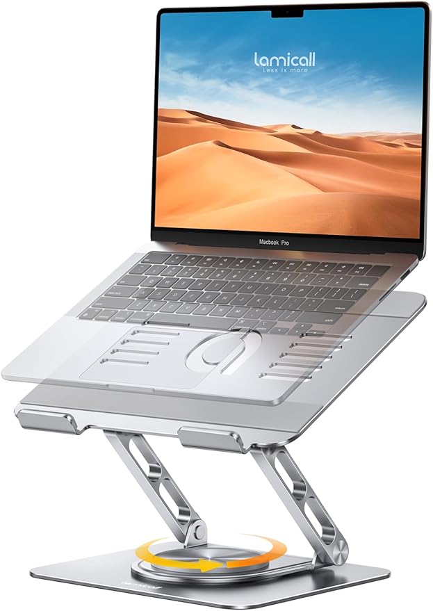 Lamicall Adjustable Laptop Stand for Desk - 360 Rotating Base Ergonomic Computer Stand, Aluminum Laptop Riser for Mothers Day fits MacBook Neo Air Pro, HP, Office Desk Accessories (10-17.3'') -Sliver