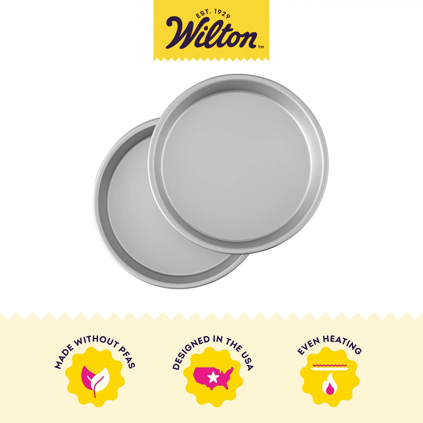 Wilton Aluminum 2-Piece Round Cake Pan Set, Durable Anodized Bakeware for Tiered & Layered Cakes, Even Heating, Rust-Resistant, Professional Cake Baking Pans, 9 x 2 in, Packaging May Vary