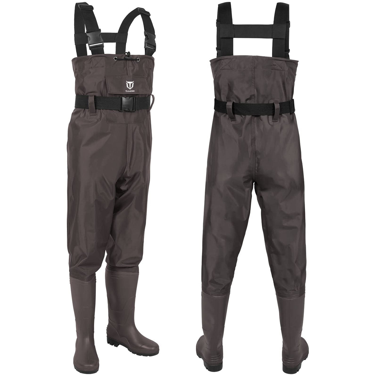 TIDEWE Bootfoot Chest Wader, 2-Ply Nylon/PVC Waterproof Fishing & Hunting Waders with Boot Hanger for Men and Women Brown Size 12