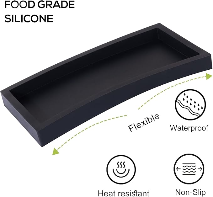 Bathroom Trays for Counter, Slicone Vanity Trays for Bathroom, Rectangle Sponge Holder for Kitchen Sink - Black