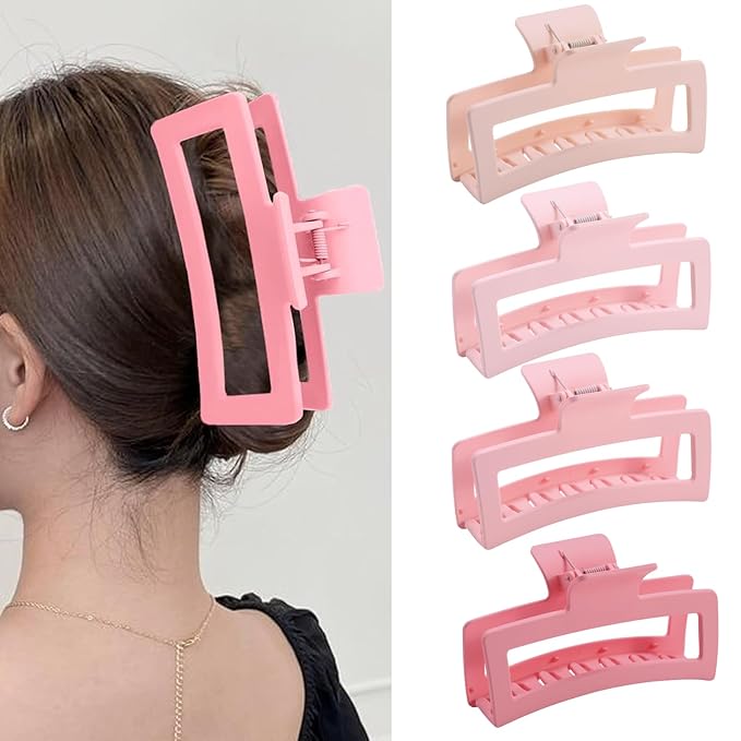 5 Inche Gradient Pink Extra Large Claw Clips for Thick and Long Hair, 4 Pack Xl Jumbo Oversized Matte Non-slip Rectangle Hair Clips for Women, Big Strong Hold Jaw