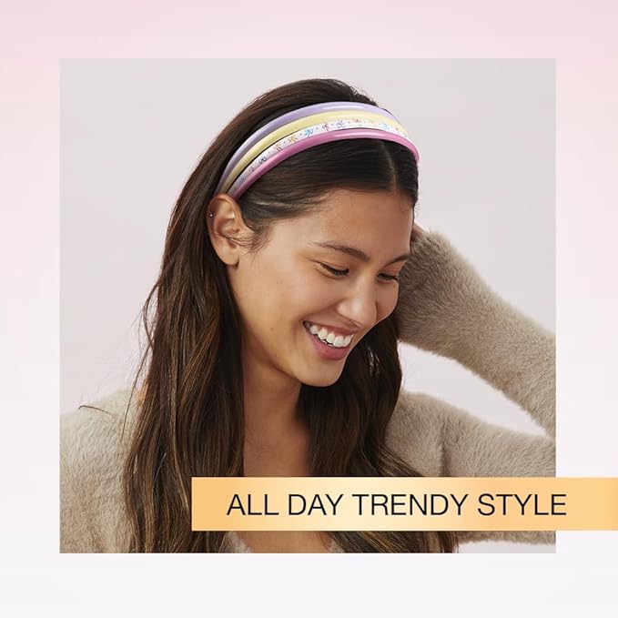 CONAIR Scunci Effortless Beauty Skinny headband -plastic Headbands for Women and Men - hair accessories for women - trendy girl gifts - Assorted Glitter - 4 Count