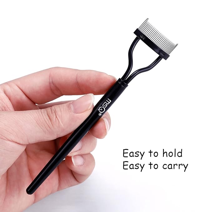 Eyelash Comb MSQ Eyelash Separator Tool Arc Designed Lash Brush Separator With Cover Lash Comb for Eye Makeup Brush Mascara Clump Remover Black (Includes a Mascara Wand)