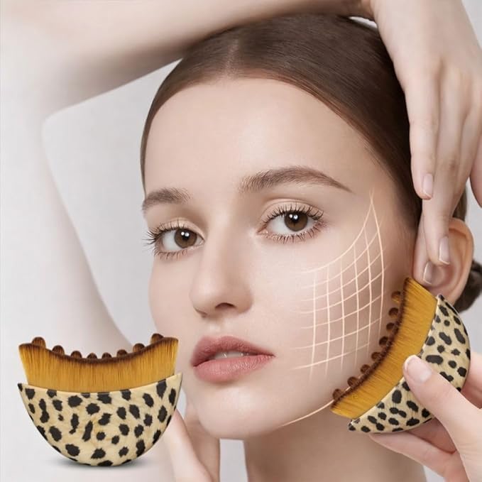 Lymphatic Contour Face Brush Drainage Massager Dry Sculpting Gua Sha Facial Depuffer Tool Massage Skin Lifting Beauty Appliance (1, Leopard)