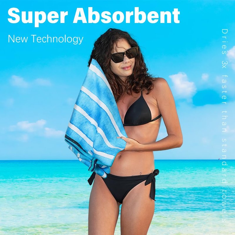 Microfiber Thin Lightweight Beach Towel Sand Free Quick Dry Absorbent Compact Towels for Swimming Pool Camping Beach Accessories Large Easy Pack Travel Things for Vacation Essentials Adult Gift