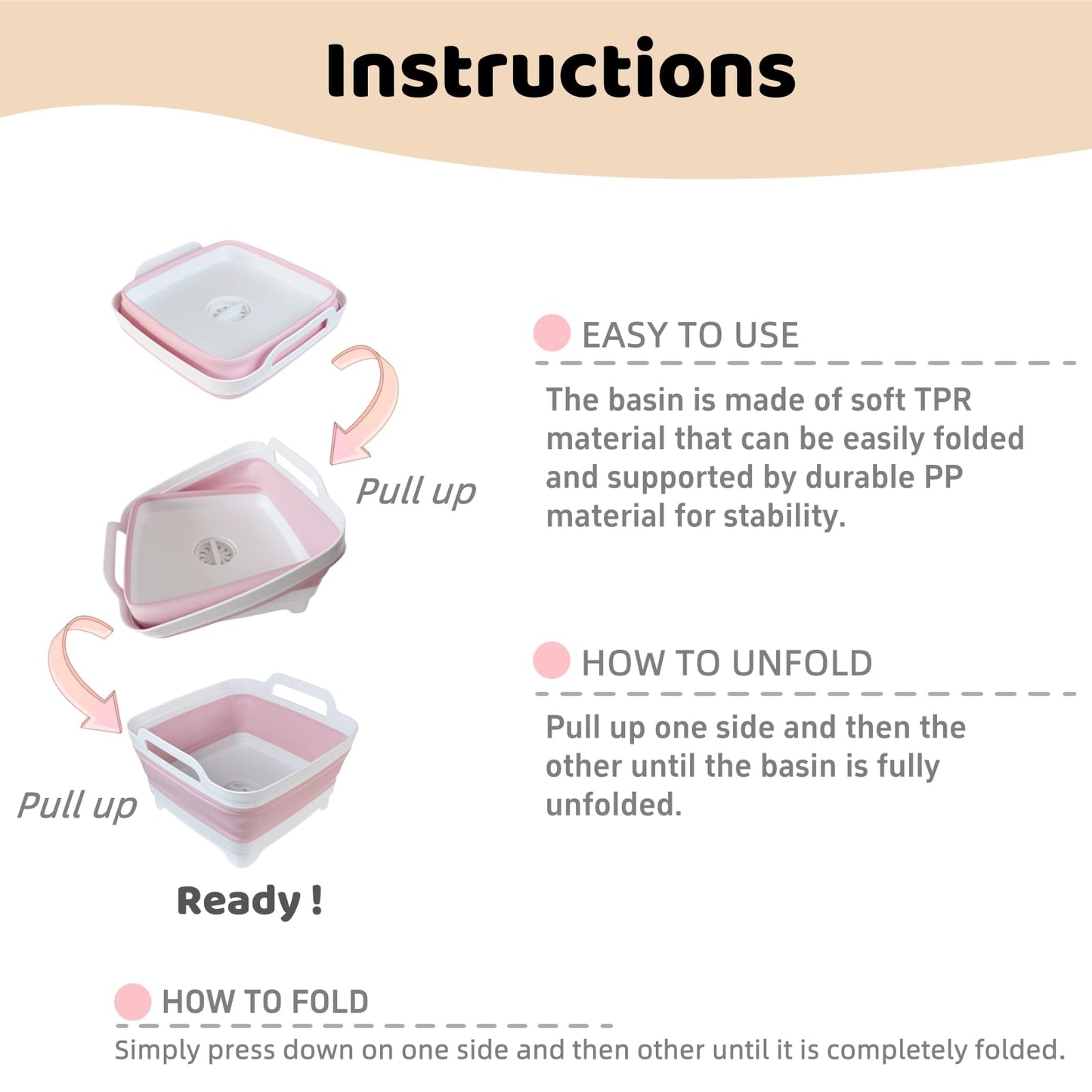 GIMWA Collapsible Wash Basin for Baby Bottles - 2.4 Gallons Portable Wash Bin for RV Camping Sink, Space-Saving Dish Tub (Pink)