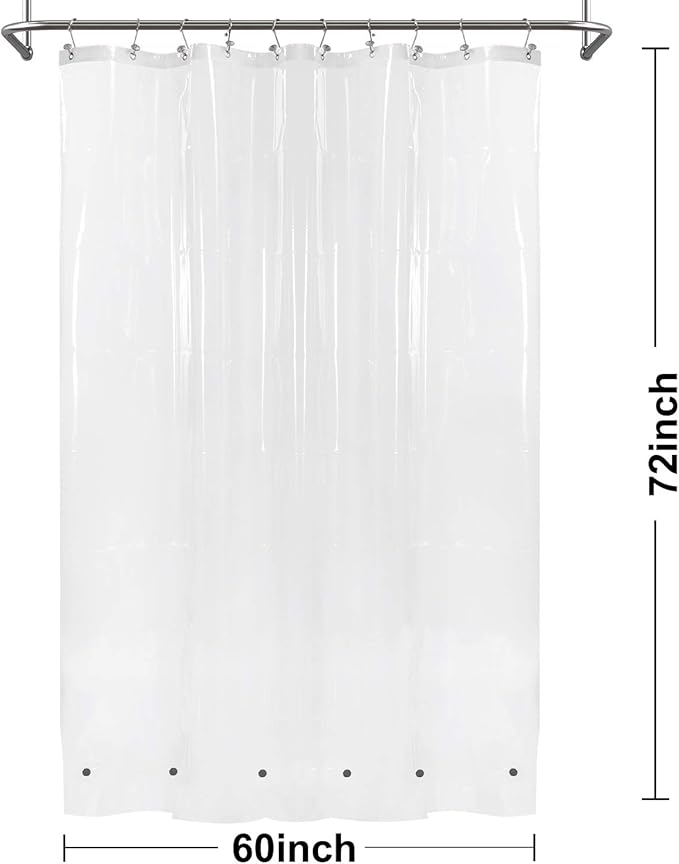 Barossa Design 60 x 72 Inches Shower Curtain Liner with 6 Weighted Magnets, Heavy Duty PEVA, 10 Grommet Holes, Waterproof, PVC Free, Clear, 60x72