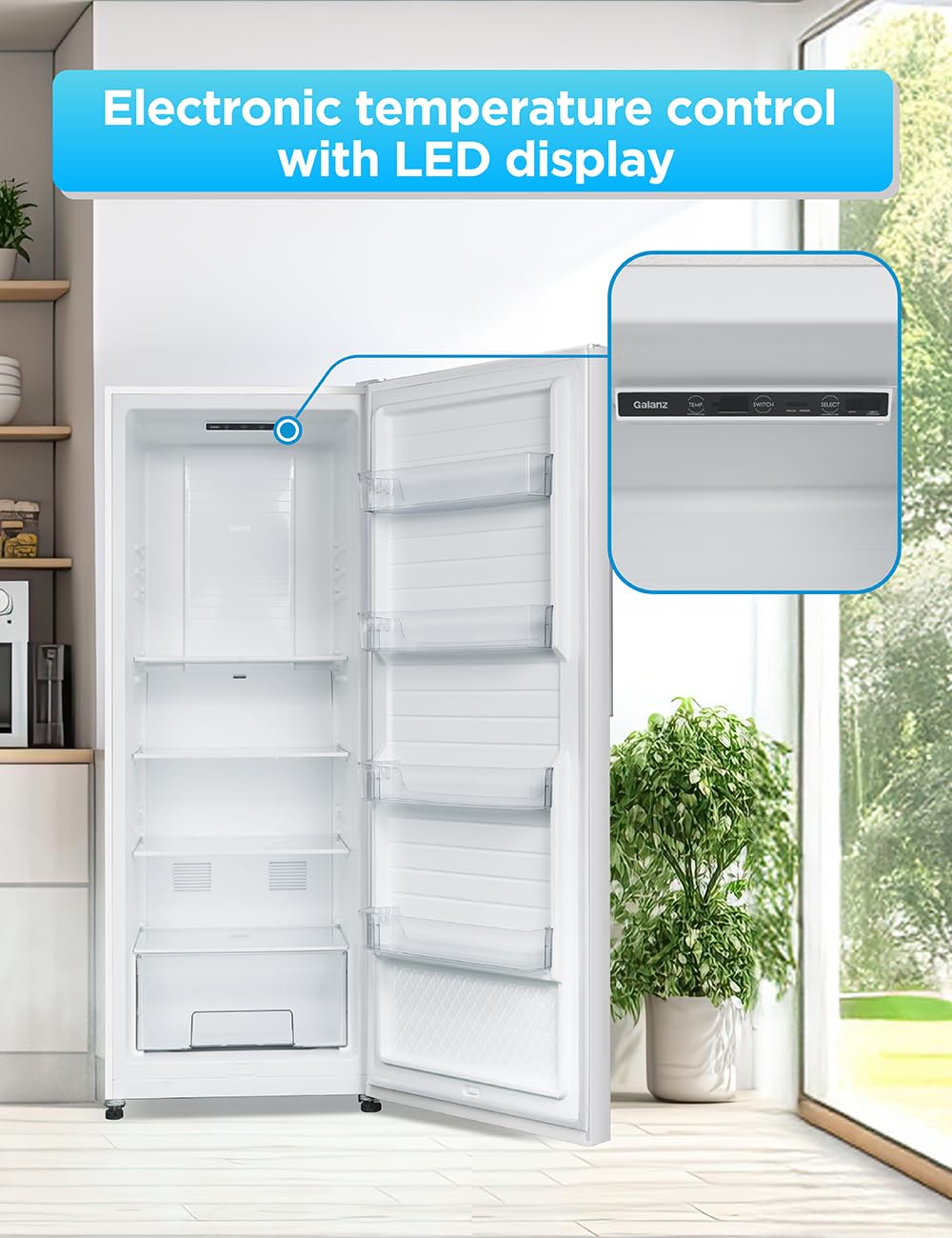 Commercial Cool 11.1 Cu. Ft. Convertible Freezer Refrigerator, Upright Fridge with Glass Shelves, Reversible Door, ENERGY STAR rated, Auto Defrost, CCUC1110GW, White
