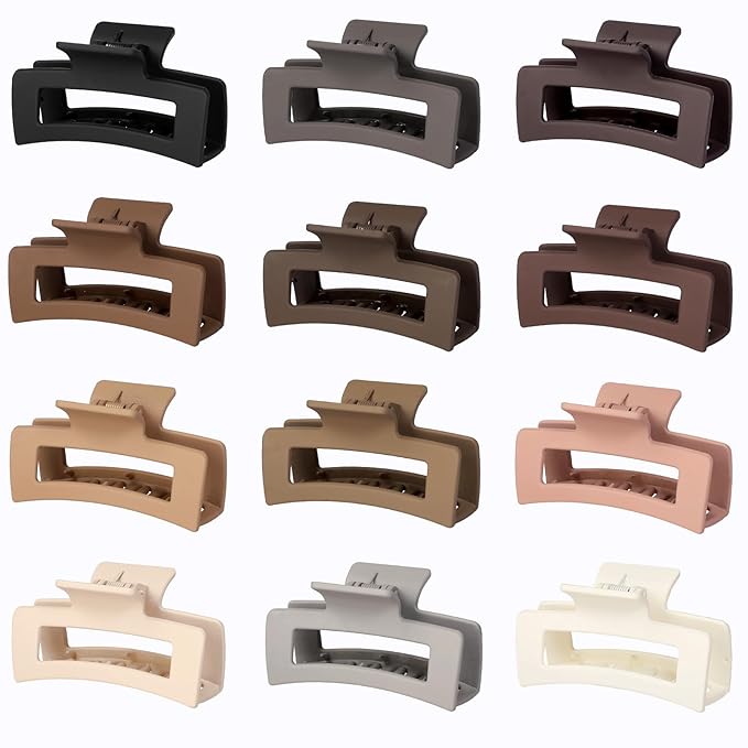 3.5 Inch Medium Hair Claw Clips 12 Pcs Square Claw for Thick and Thin Hair Rectangular Rectangle Hair Clips Jaw Clips Bulk Hair Accessories for women and Girls (Regular)