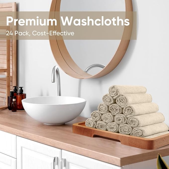 HOMEXCEL Microfiber Washcloths 12 Pack, Highly Absorbent and Soft Face Towel, Multi-Purpose Wash Cloths for Bathroom, Gym, Hotel, Spa and Kitchen, Multicolor 12x12 Inch, Brown