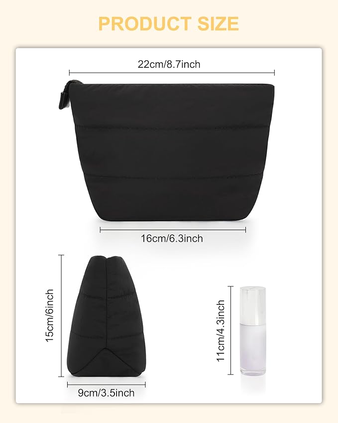 Relavel Mini Makeup Bag, Smaller Cosmetic Pouch for Women, Portable Traveling Car Bag for Essentials with Compartments, Cute Toiletry Bag Organizer, Black