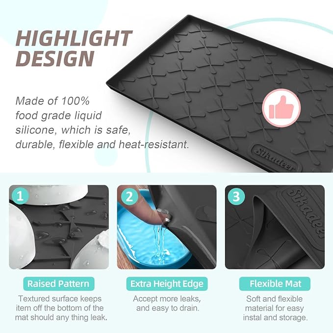 SIKADEER 22" x 19" Under Sink Mat Waterproof, Silicone Mat Kitchen Drawer Shelf and Cabinet Liner, Sink Protector for Kitchen Organizers and Storage, Boot Tray Pet Food Mats