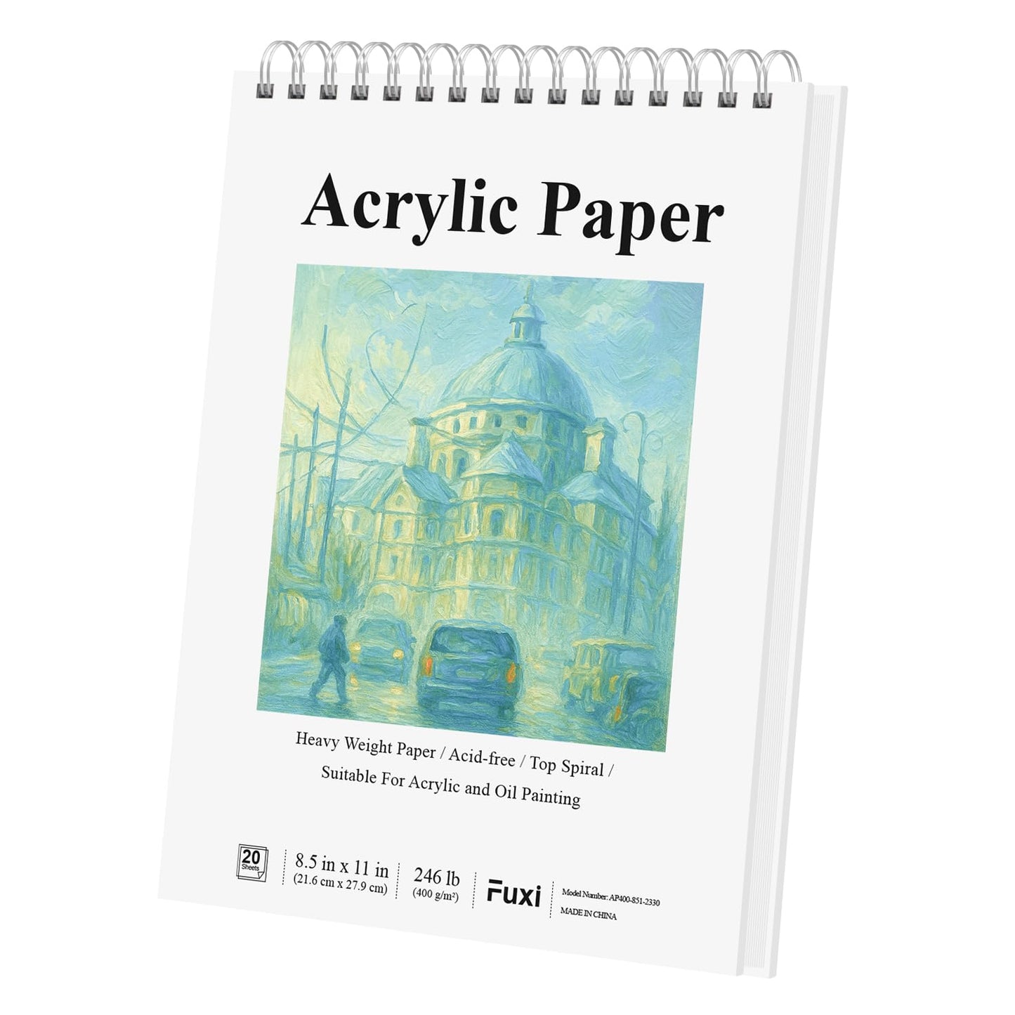 Fuxi Acrylic Sketchbook 8.5x11, 20 Sheets(40page) Paint Paper for Acrylic Painting, 246 lb/ 400gsm Paper for Paint Pens.