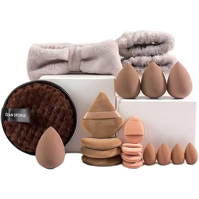 suniya Skincare Face Wash Spa Headband and Wristband Set Makeup Sponges Set Face Soft Triangle Makeup Puff Sponge Pieces Powder Puff Women and Teen Girl Gifts Trendy Stuff Ã¯Â¼ÂBrownÃ¯Â¼Â