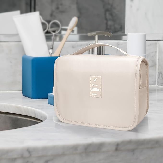 Large Capacity Toiletry Bag Travel Bag with Hanging Hook for Men and Women Waterproof Travel Cosmetic Bag Bathroom Storage Bag for Brushes Set, Full-Sized Shampoo,Accessories(White Cactus)