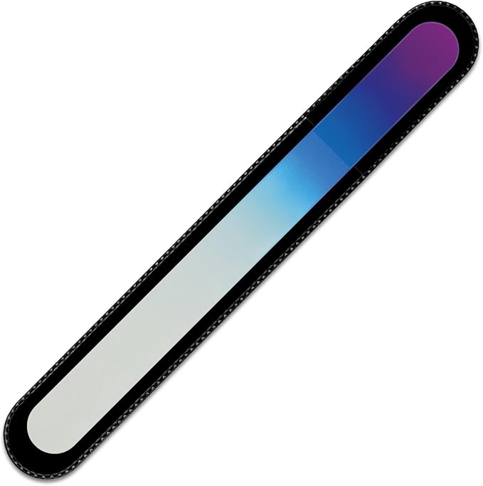 Mont Bleu Rainbow Crystal Nail File in Black Pouch - Large/Professional Size - Czech Tempered Glass - Handmade in Bohemia (Czech Republic)