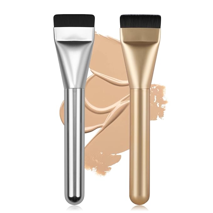 2Pcs Flat Foundation Brush,Face Mask Brush Makeup Spatula Facial Brush for Liquid Foundation Mask,Premium Face Korean Makeup Brush for Blending Cream (Silver&Champagne)