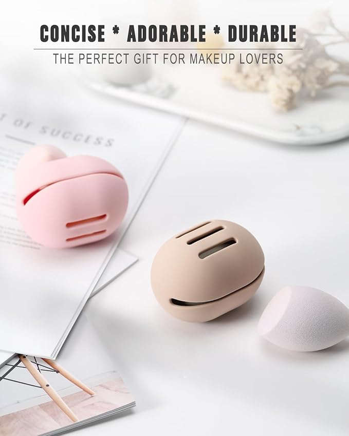 FERYES 2 PCS Makeup Sponge Holder Ã¢ÂÂ Shatterproof Eco-Friendly Silicone Beauty Make Up Blender Case for Travel - Khaki