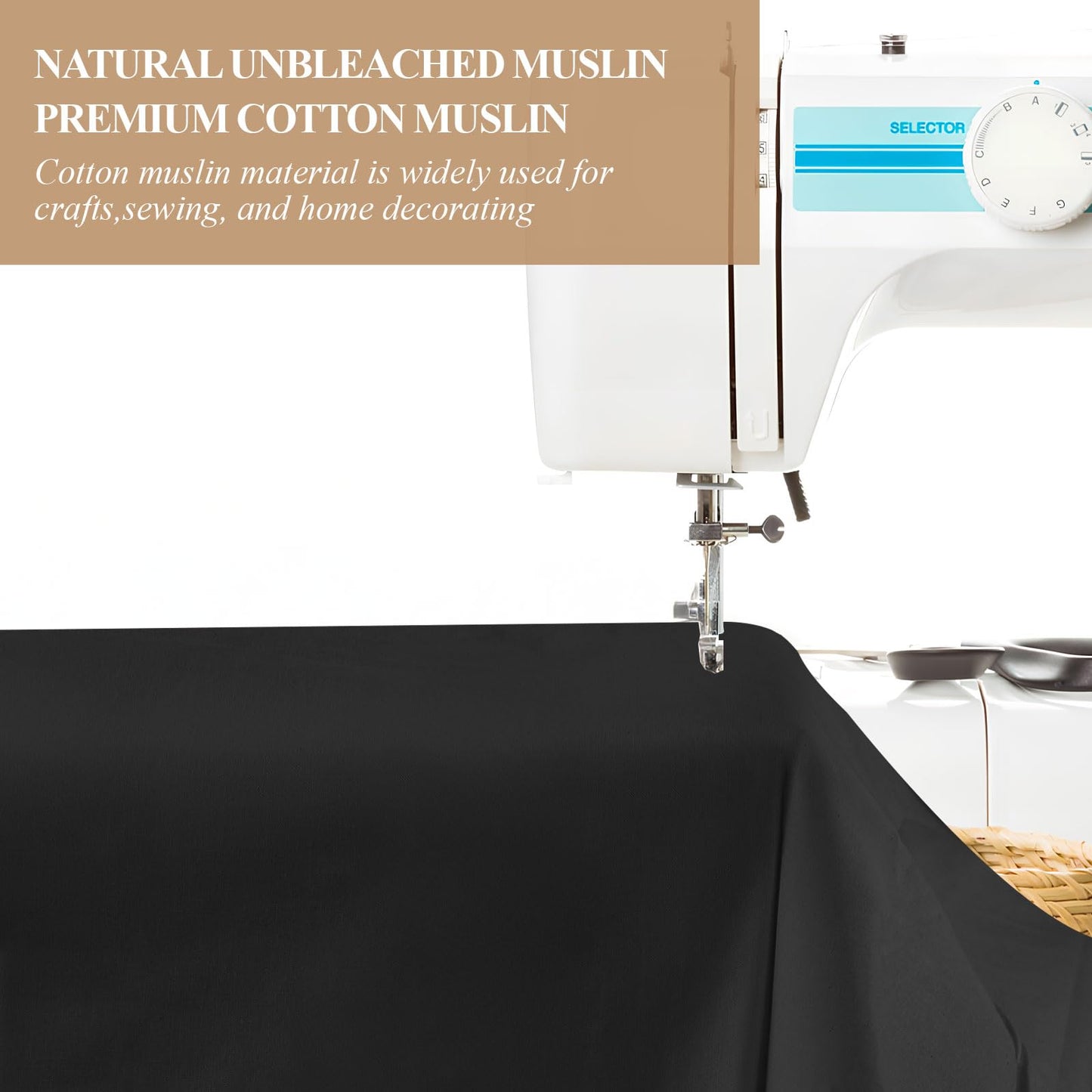 PEASUG 100% Cotton Muslin Fabric, 59 Inch X 5 Yards Muslin Linen Fabric by The Yard, Medium Weight Draping Fabrics Suitable for Sewing Embroidery, Garments, Crafts Material-Black