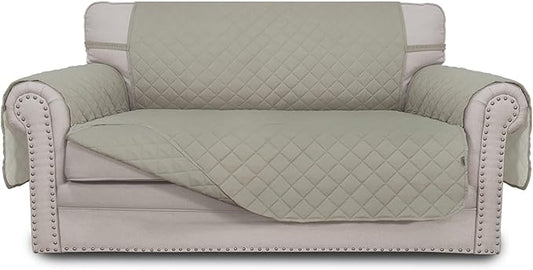 Easy-Going Reversible Loveseat Couch Cover for 2 Cushion Couch Sofa Cover for Dogs Water Resistant Furniture Protector with Foam Sticks Elastic Straps for Pet (Loveseat, Beige/Beige)