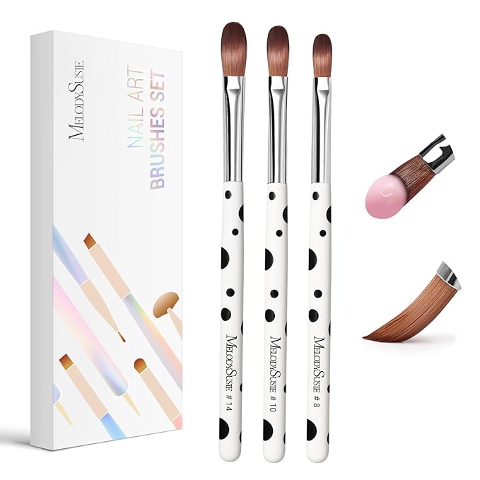 MelodySusie 3Pcs Acrylic Brush Set, Size 8/10/14 Professional Pen for Nail Application, Powder Art Extension and 3D Carving - DIY Home Salon