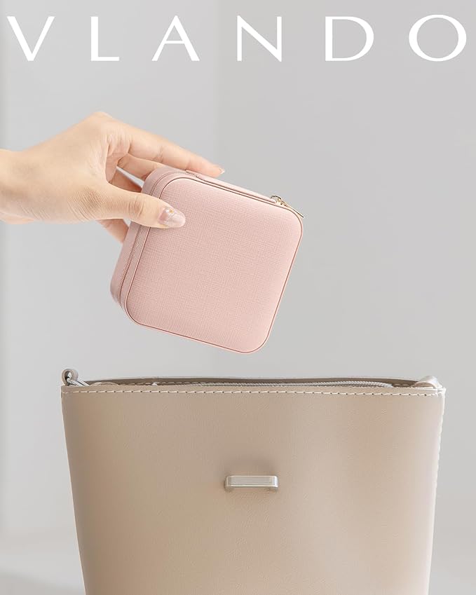 VLANDO Travel Jewelry Case - Teacher Appreciation Gifts for Women - Small Jewelry Travel Organizer Box Travel Essentials Gift for Teen Girl Women - Pink
