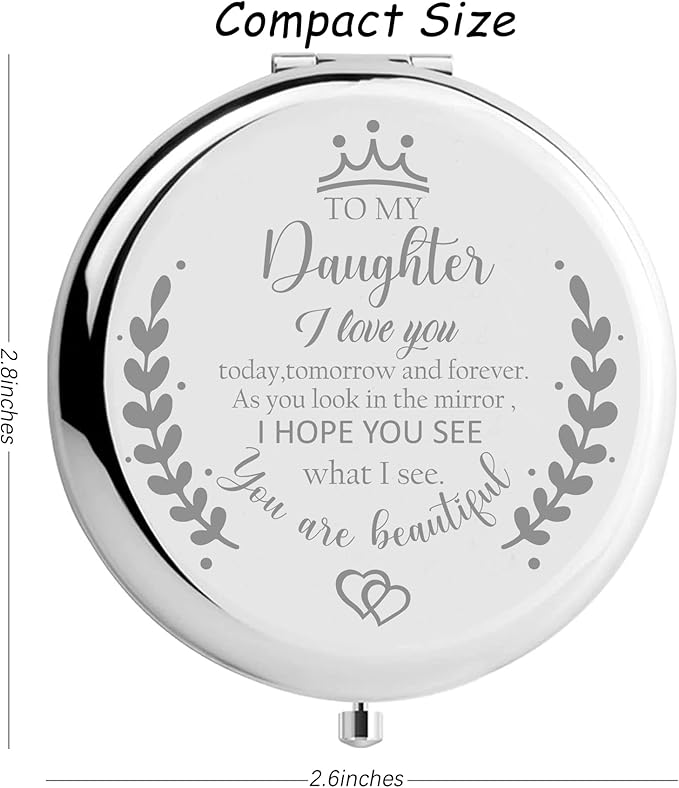 Soulpetals Daughter Gifts Compact Mirror for Daughter from Dad Mom, Daughter Birthday Gifts for Daughter Engraved Makeup Mirror for Daughter