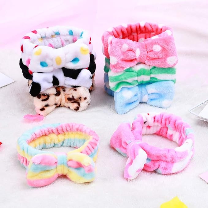 8 Pack Spa Headbands for Women, Soft Bow Skincare Headband for Washing Face, Skincare, Salon & Makeup, Bulk Spa Party Favors, Ideal Christmas Gifts or Stocking Stuffers for Teen Girls