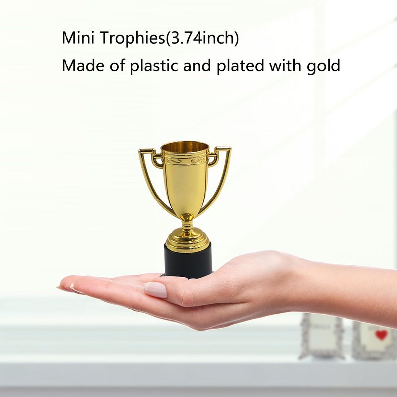 YYaaloa 12 Pack Mini Trophies Plastic Gold Award Trophy Cups 4 Inch for Awards for Party Favors, Props, Rewards, Winning Prizes Props,Sports Tournaments,Competitions (12 Pack)