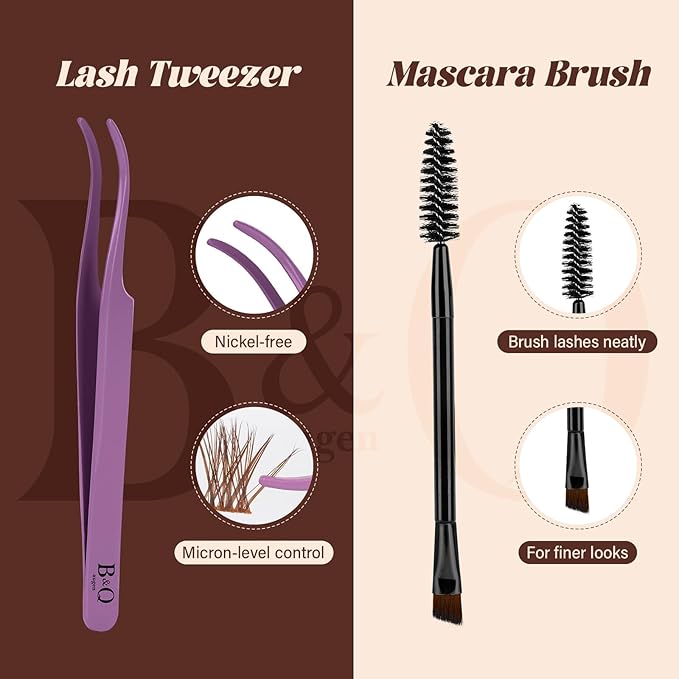 B&Q Mocha Brown Lash Clusters Kit | 280 Pcs Brown Wispy & Natural Eyelash Clusters for Beginner DIY, Complete Lash Extension Kit with Bond and Seal, Fake Eyelashes for Natural Look（80D 10-18mm)