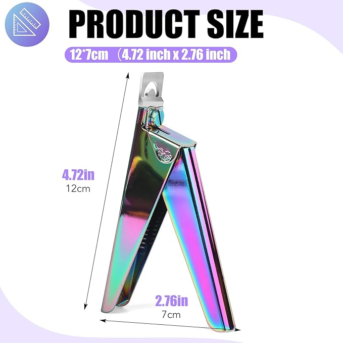 False Nail Clippers with Magnets Stainless Steel Nail Cutter for Acrylic Nail Nail Clippers with 15Pcs Small Magnets for Home Salon Nail Art (Rainbow)