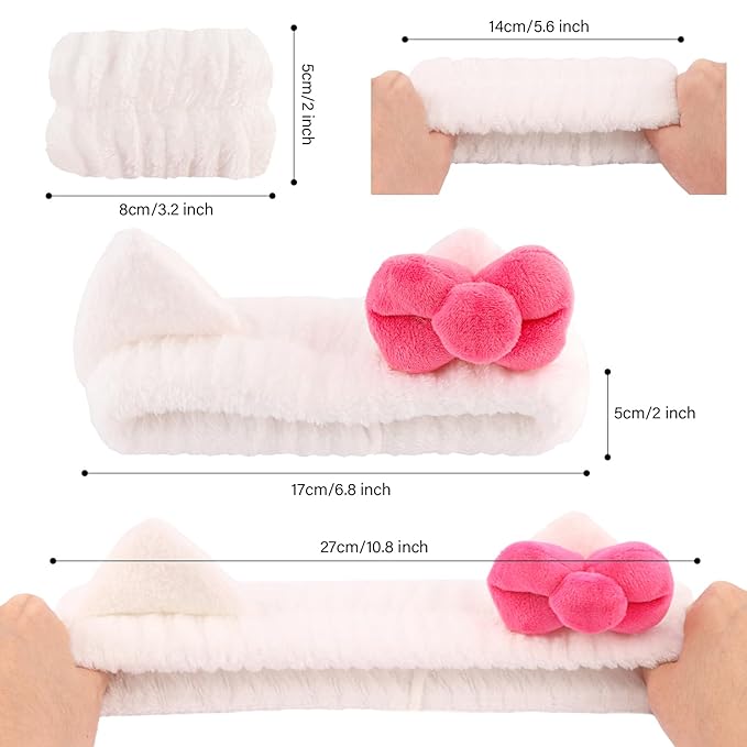 Canitor Kitty Spa Headband with Wrist Bands for Girl Cute Birthday Gifts Skincare Makeup Face Wash Headband Skin Care for 3 4 5 6 7 8 9 Year Old Gifts Accessories