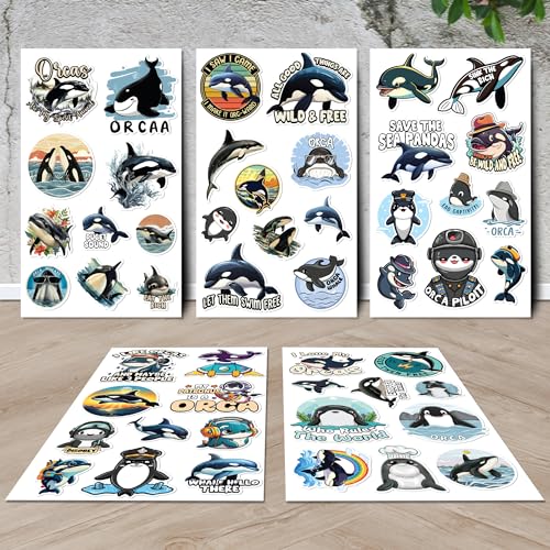 Orca Stickers 50 Pieces Vinyl Waterproof Decal for Laptop Water Bottle Phone Car Window Bike Motorcycle Stakeboard Scrapbook Orcas Sticker Gifts for Kid Teen Adult