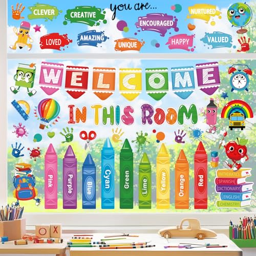wondever Colorful Pencils Inspirational Quotes Window Clings Back to School Crayon Handprint Glass Sticker Decal Anti Collision Double-Side Static Stickers for Home Glass