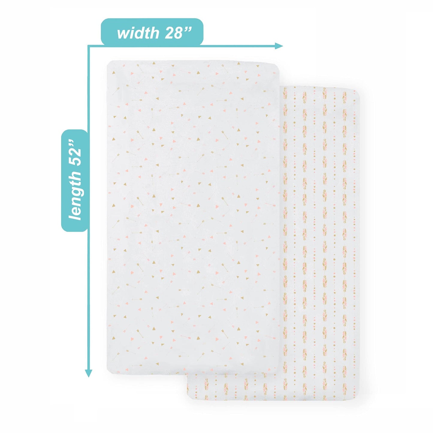 American Baby Company 2 Pack Fitted Crib Sheets 28" x 52", Soft Breathable Neutral 100% Cotton Jersey Sheet, Sparkle Gold/Pink Feathers/Arrows, for Boys and Girls, Fits Crib and Toddler Bed mattresses